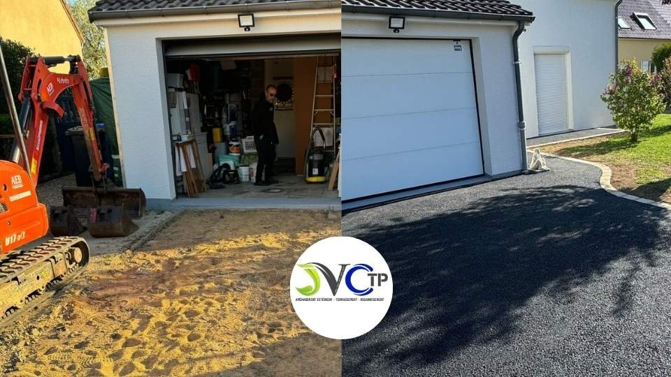 avant apres d'une allée de garage fait en enrobé à Auneau 28700