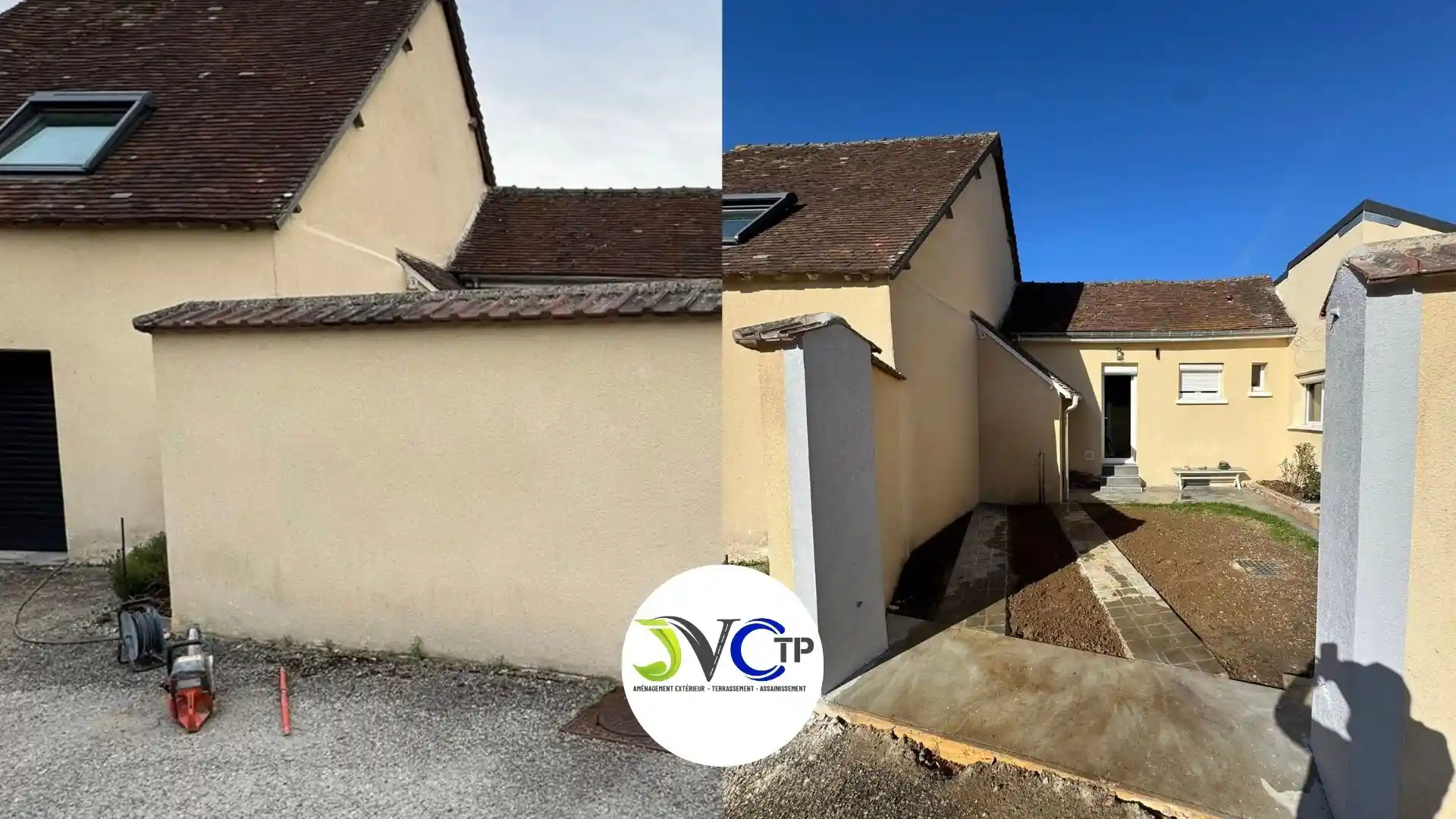 Réalisation avant après ouverture de mur et maçonnerie pour portail coulissant à Vernouillet par JVCTP